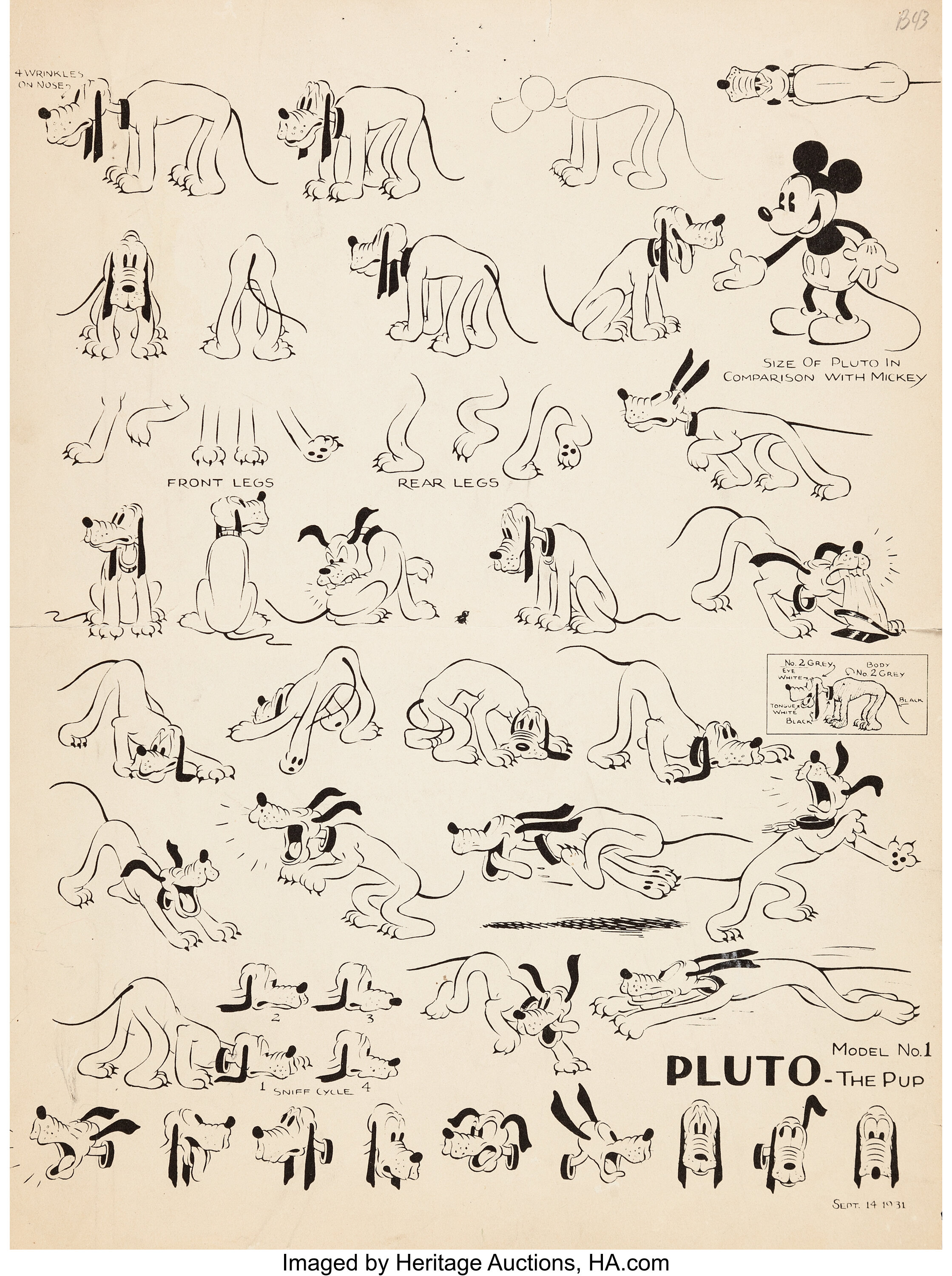 Pluto Model Sheet Group of 7 (Walt Disney, 1930s).... (Total: 7 | Lot ...