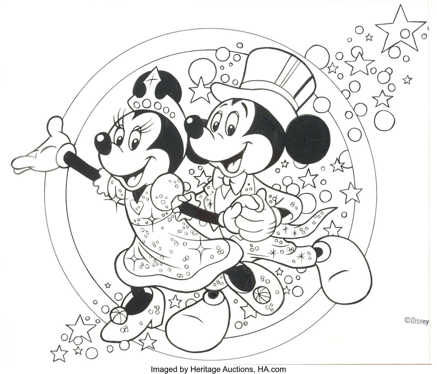Disneyland Mickey And Minnie Mouse Illustration Original Art Walt