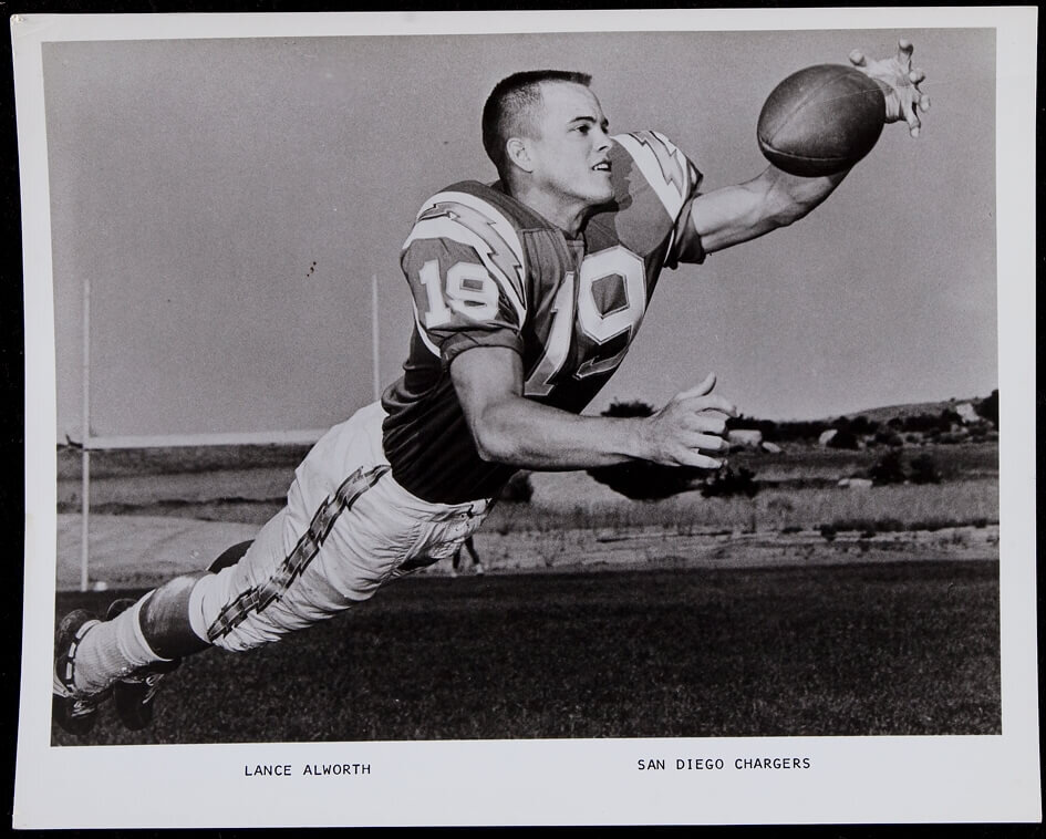 San Diego Chargers' wide receiver Lance Alworth (19) demonstrates