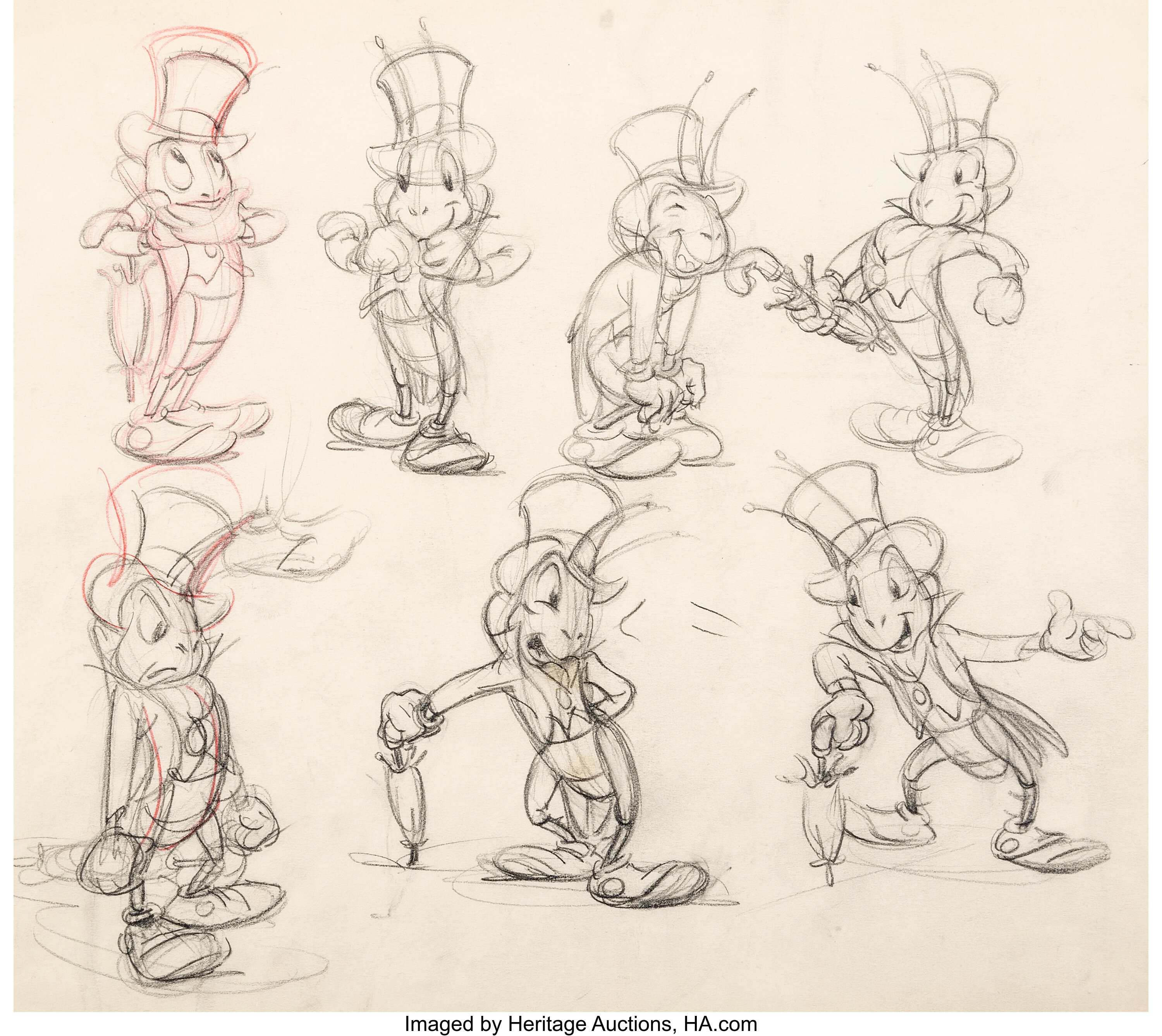 Pinocchio Jiminy Cricket Animator's Practice Model Sheet Drawing 