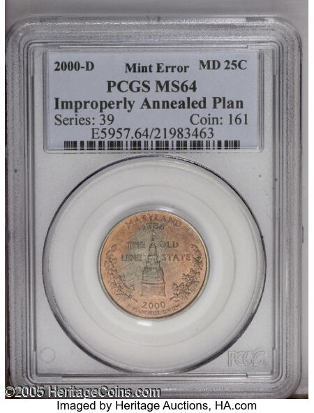 2000-D 25C Maryland Quarter --Improperly Annealed Planchet--MS64