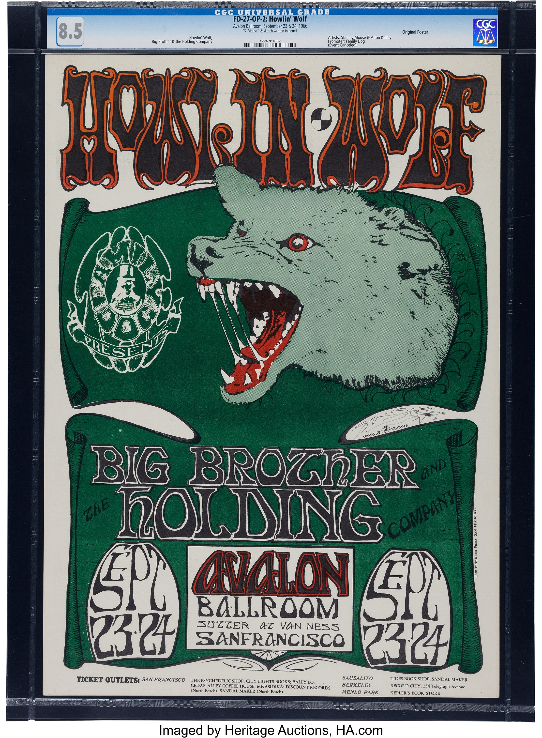 Howlin' Wolf Avalon Concert Poster Signed by Stanley Mouse FD-27 | Lot ...