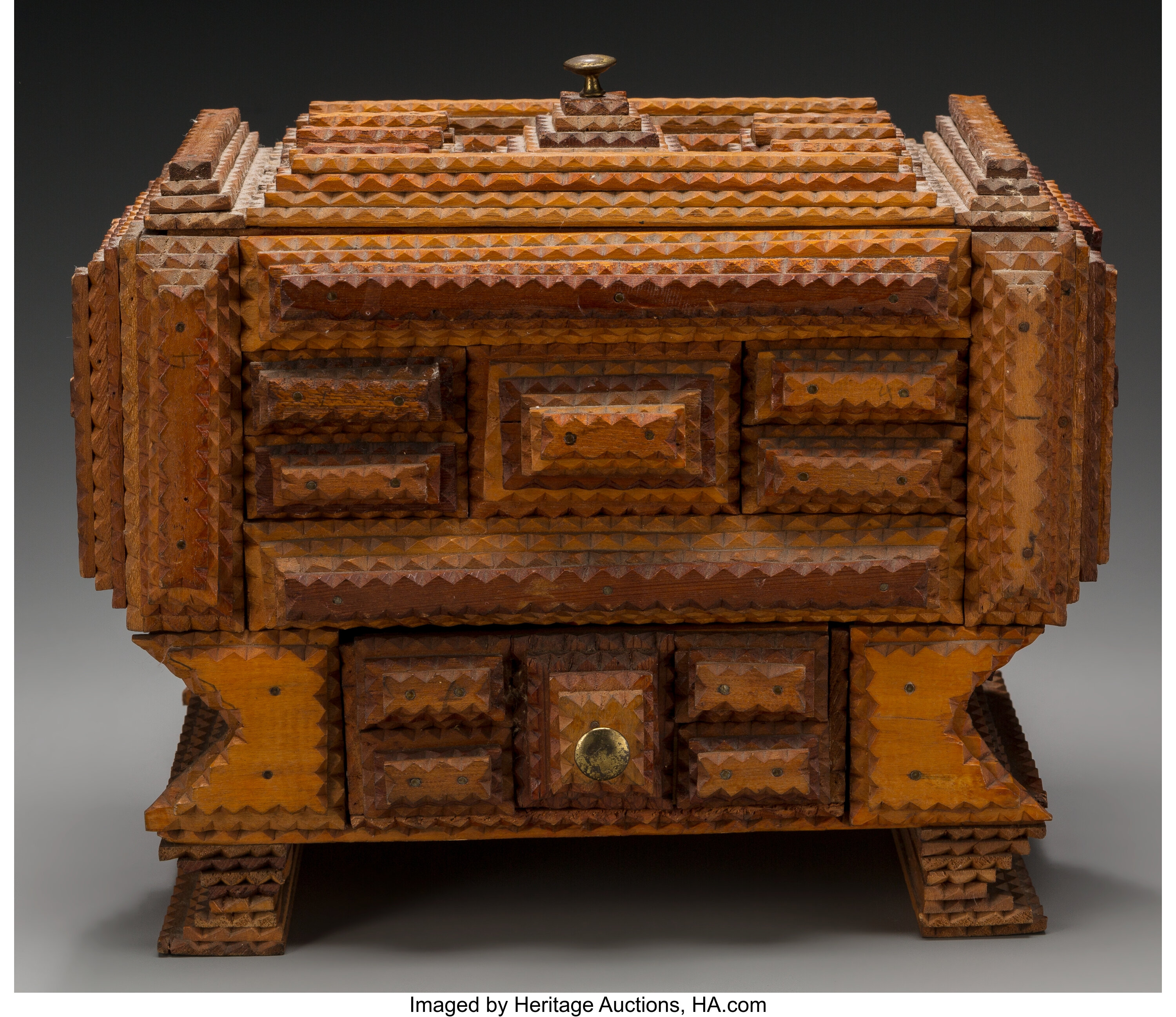 American tramp art wooden box
