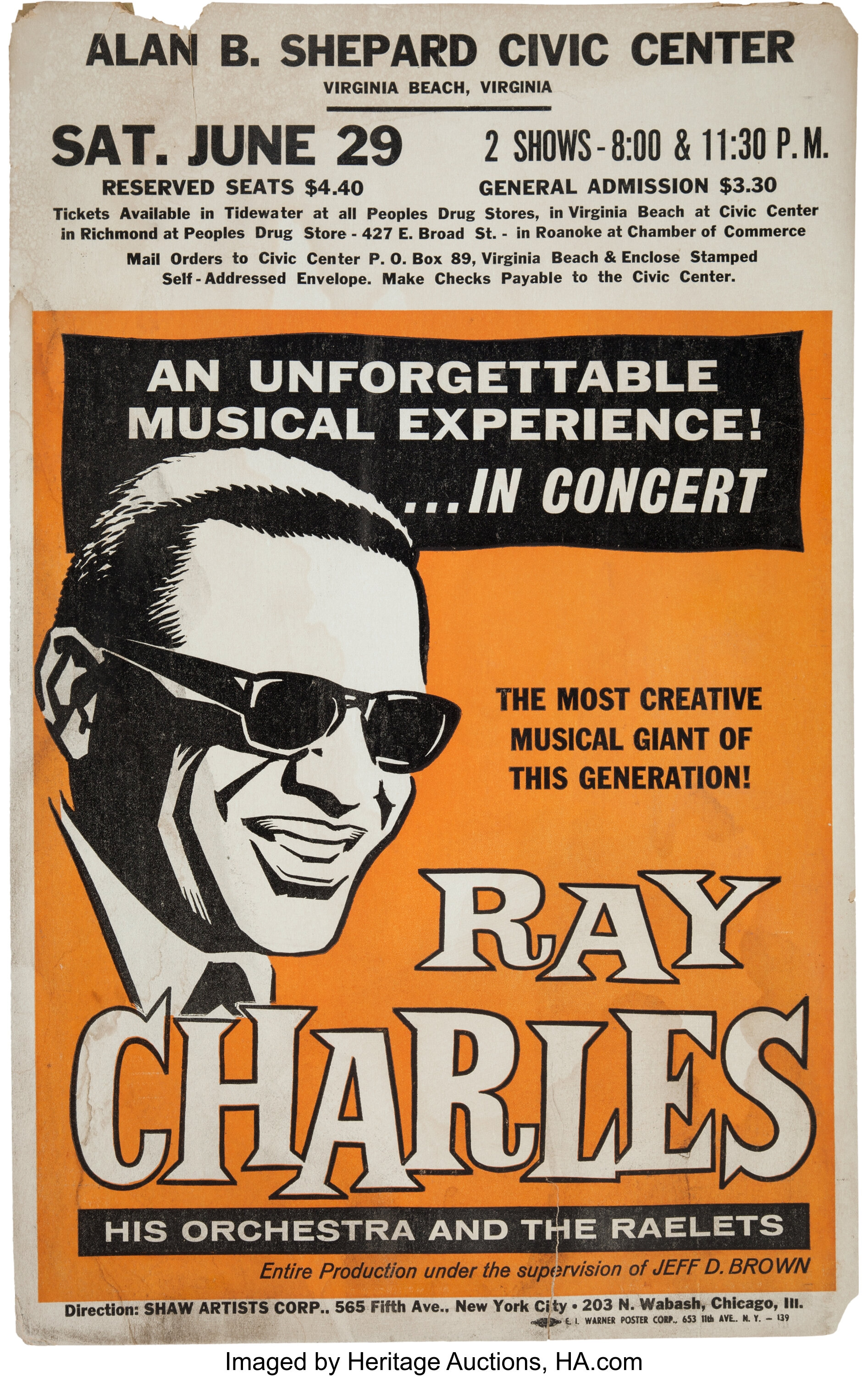 【即日発送】 Ray Charles Music (1963). Poster Concert Beach Virginia その他