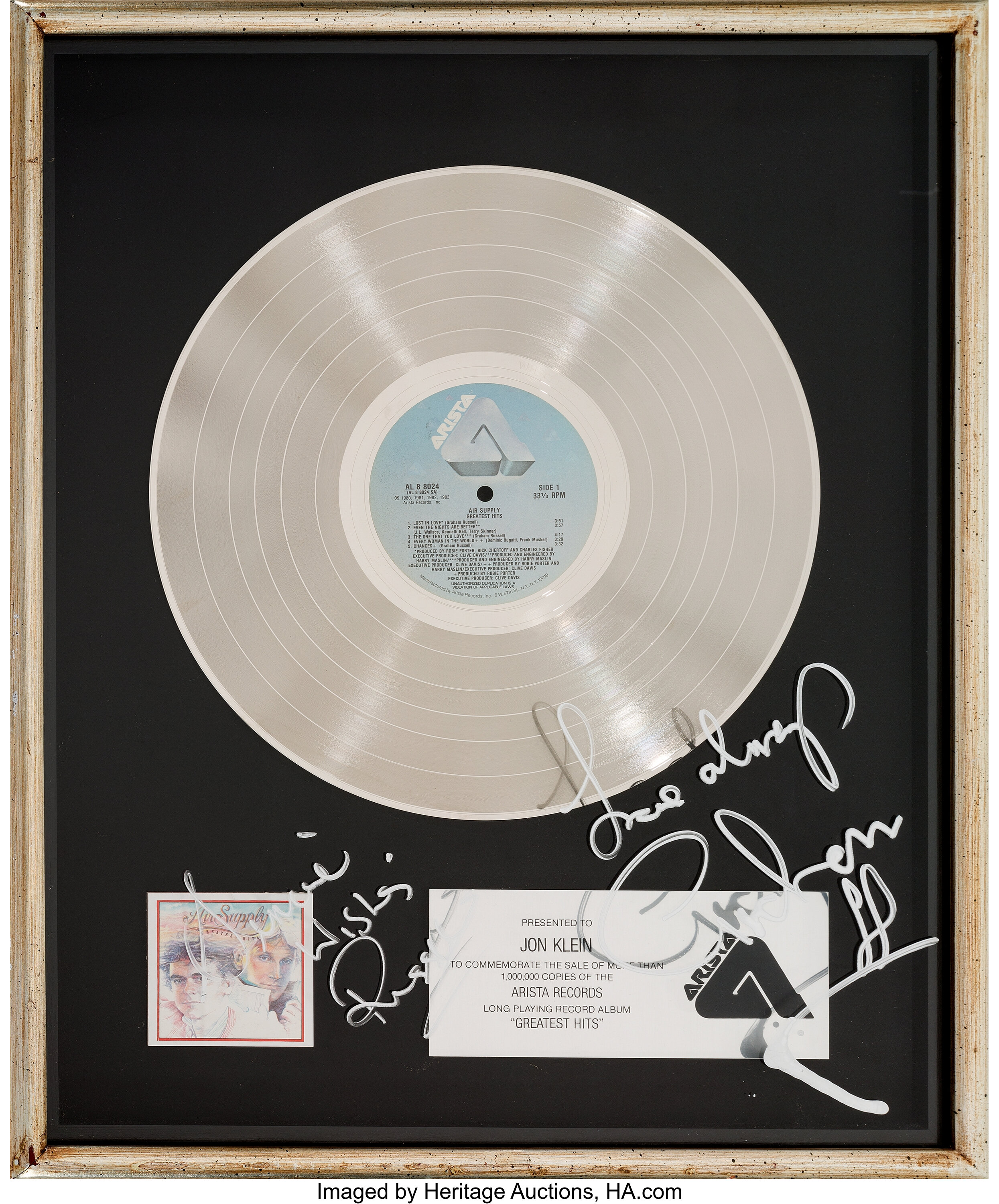 Air Supply Signed Greatest Hits In House Platinum Record Sales Lot 586 Heritage Auctions