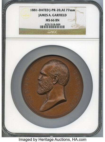 U.S. Mint Medals, 1881 James A. Garfield, Julian-PR-20, MS66 Brown NGC....