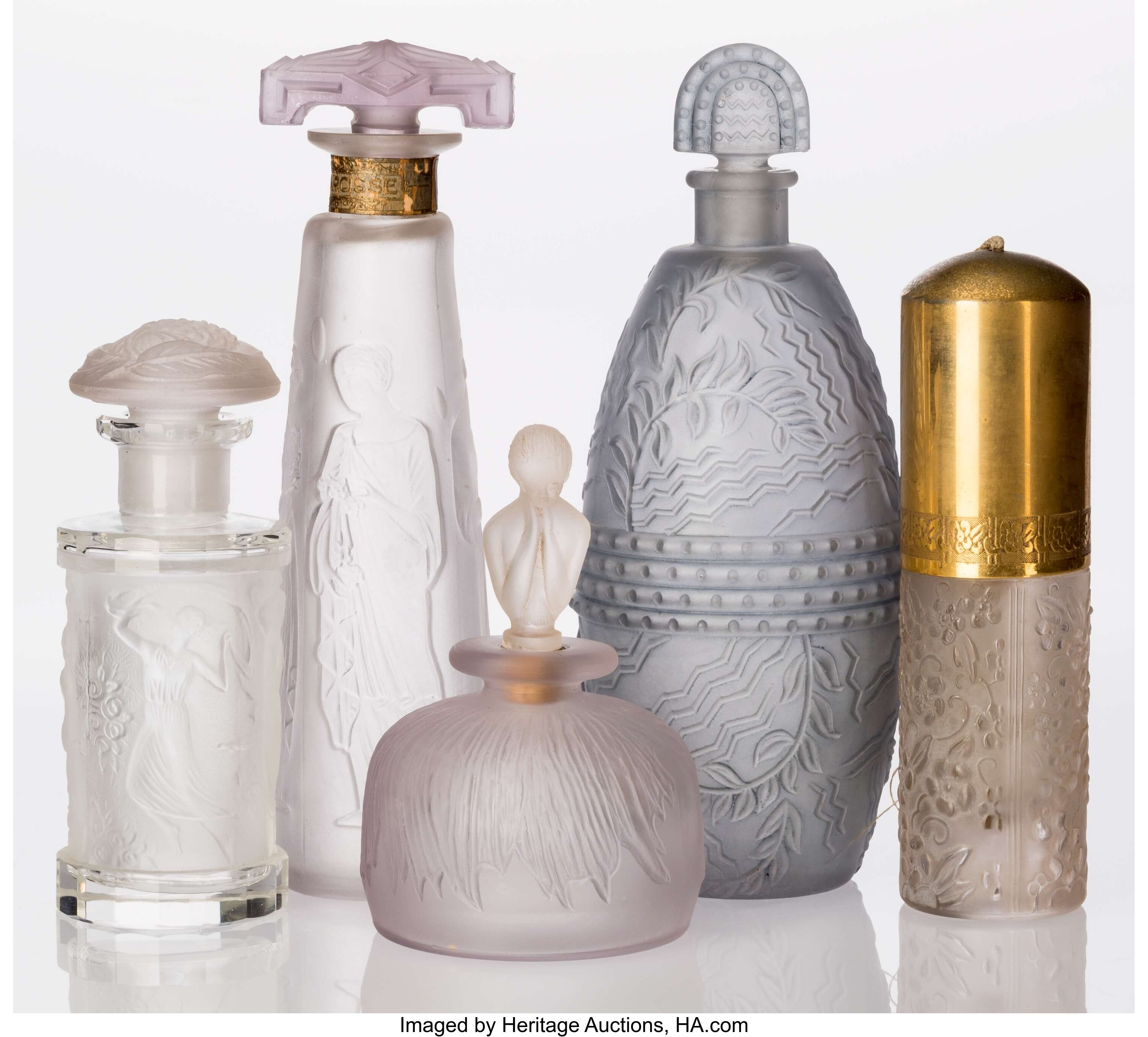 Five Frosted Glass Perfume Bottles Carlova Narcisse Lander Jasmin Lot 47125 Heritage Auctions 4814