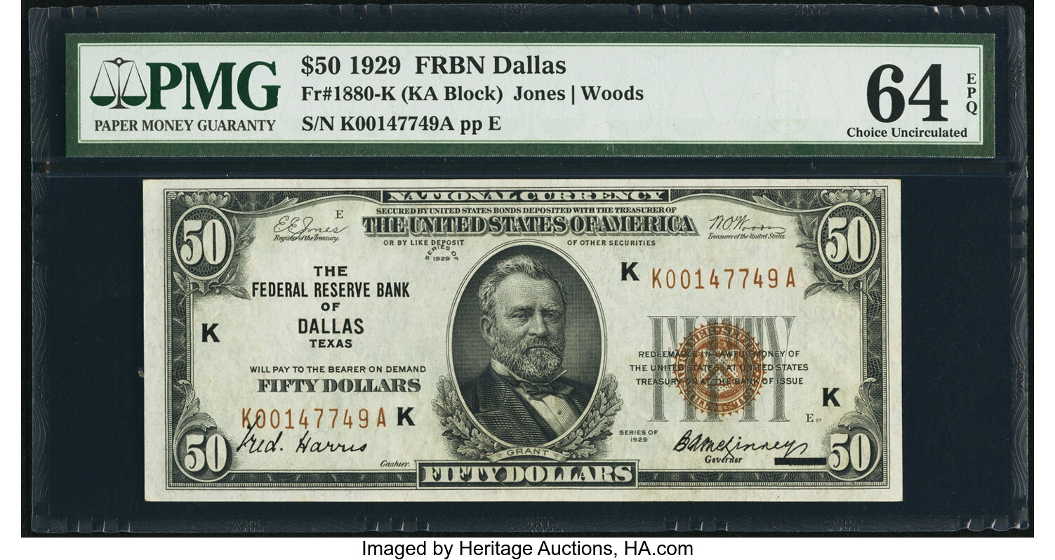 1929 Series $50 Federal Reserve National Bank Note Fine