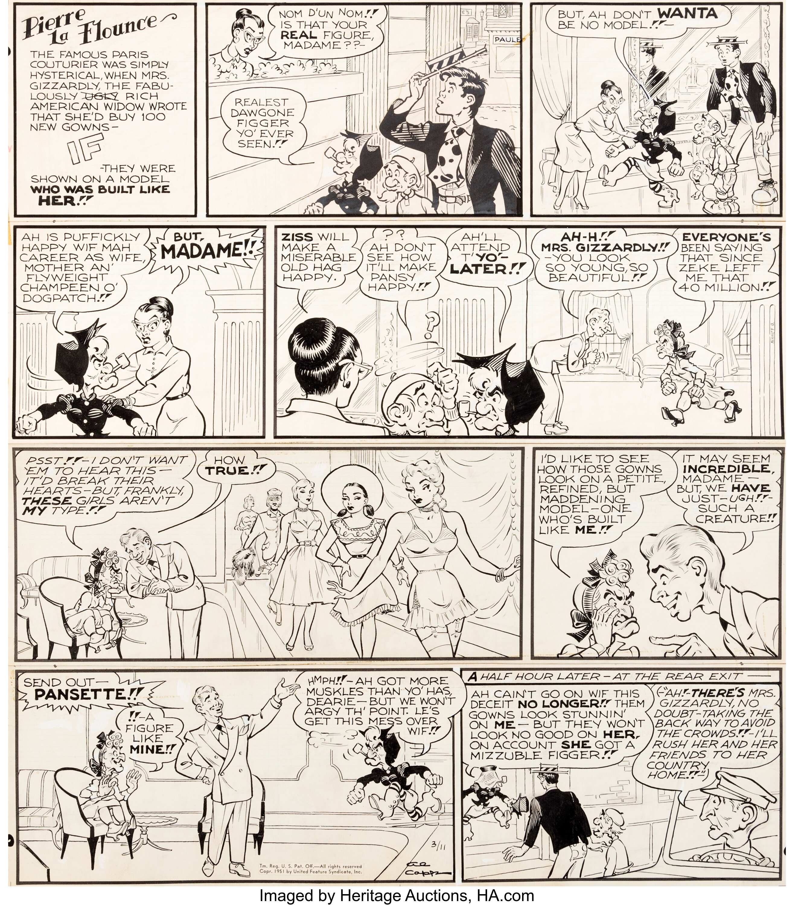 Al Capp Li'l Abner Sunday Comic Strip Original Art Dated 3-11-51 | Lot ...