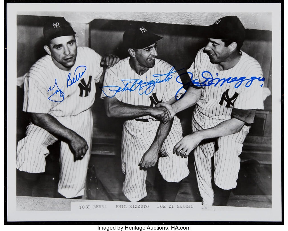  phil rizzuto & yogi berra autograph 8x10 psa/dna