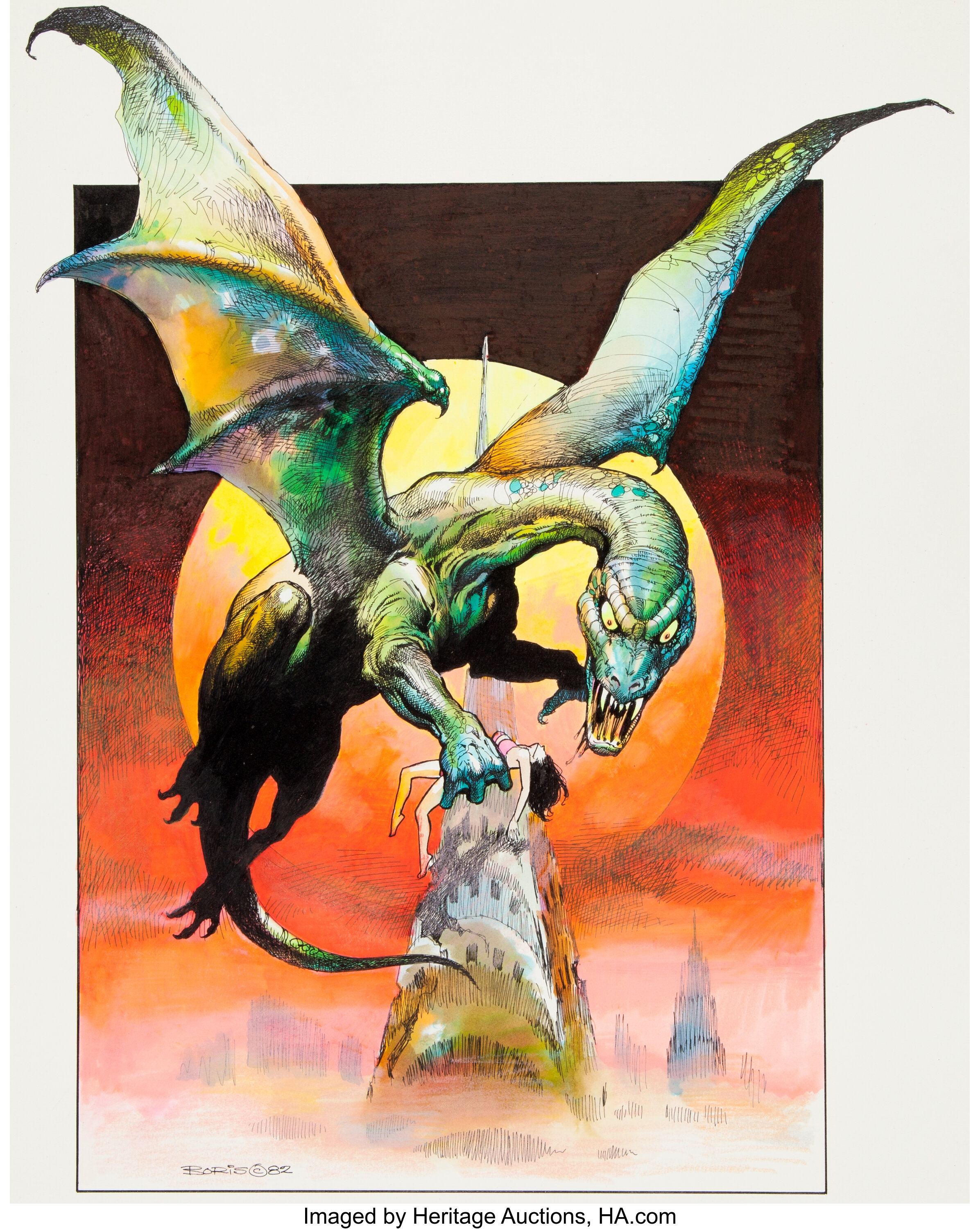 Boris Vallejo Q, The Winged Serpent Movie Poster Study Painting | Lot ...