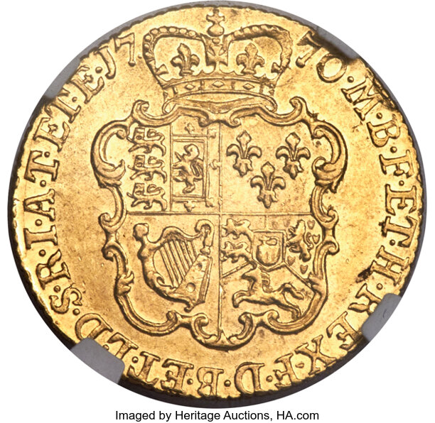 Great Britain: George III gold Guinea 1770 AU58 NGC,... Great