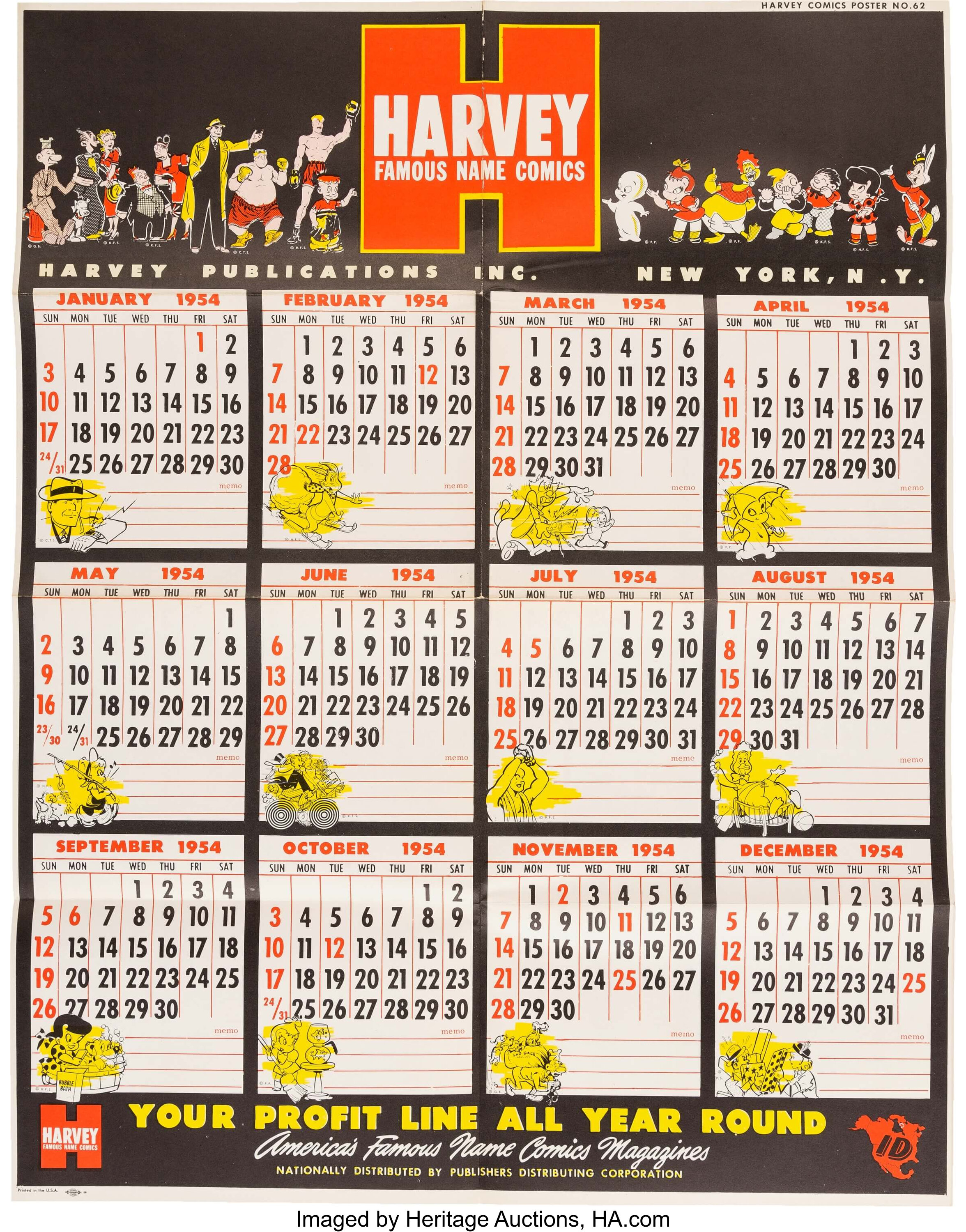 Harvey Comics Poster #62 1954 Calendar (Harvey, 1953).... | Lot #12794 |  Heritage Auctions