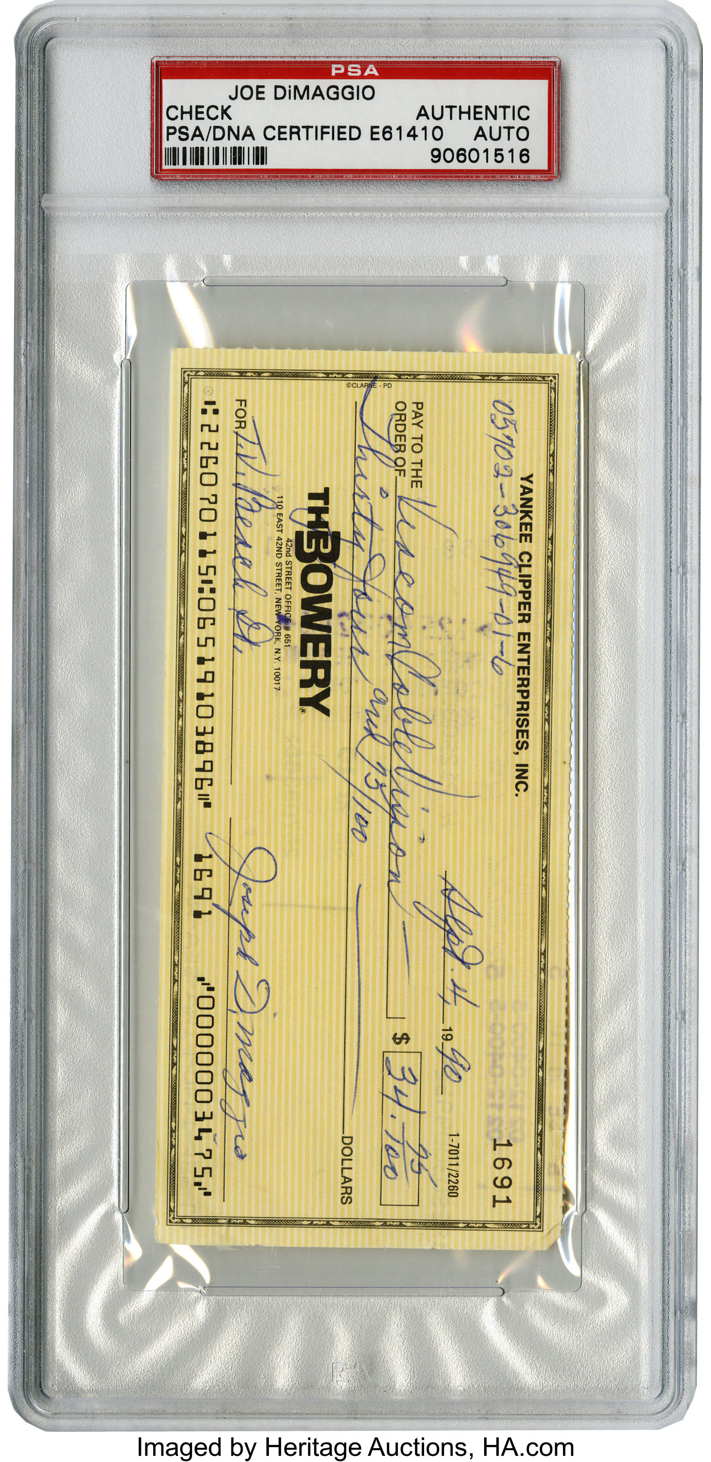 Joe Dimaggio PSA Authentic Auto New York Yankees 