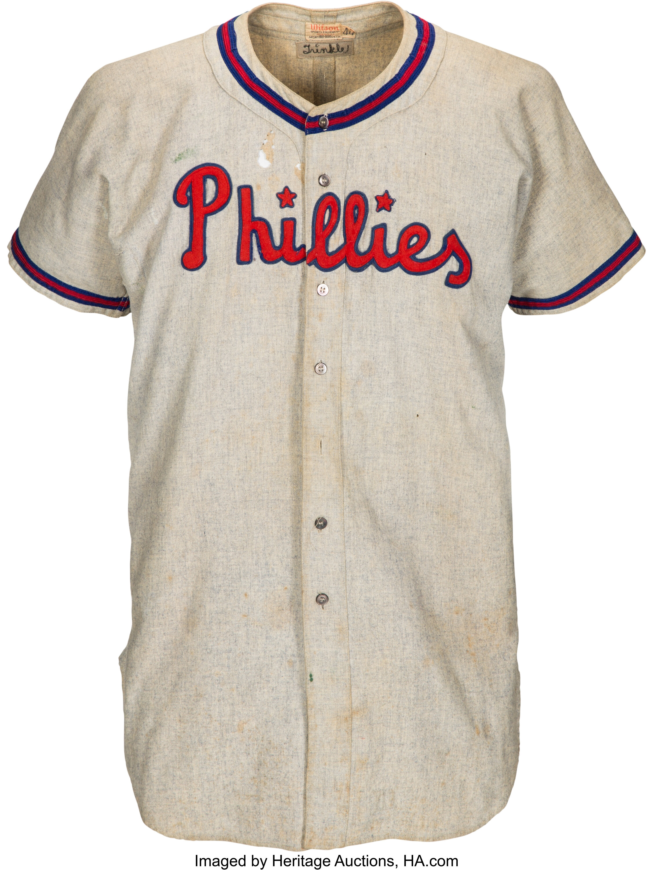 1949 Ken Trinkle Game Worn Philadelphia Phillies Jersey. , Lot #80457