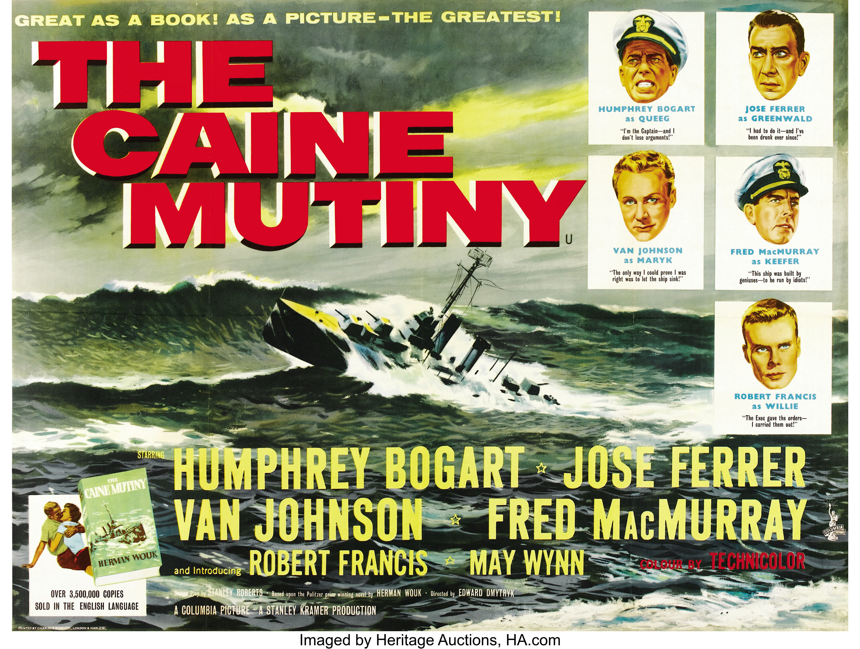 The Caine Mutiny Columbia 1954 British Quad 30 X 40