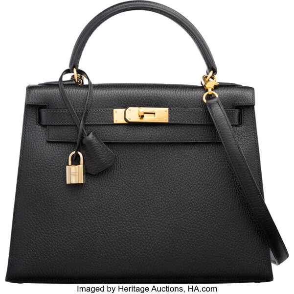 Hermes Kelly Bag 28CM Barenia Leather Palladium Hardware, CK89 Noir