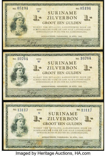 Suriname Zilverbon 1 Gulden 30 4 1942 Pick 106c Three Examples Lot 566 Heritage Auctions