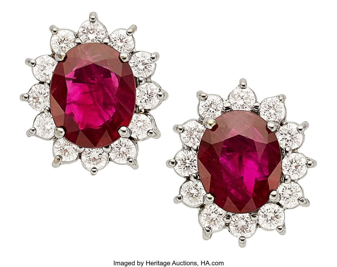 Burma Ruby, Diamond, White Gold Earrings. ... Estate Jewelry | Lot ...