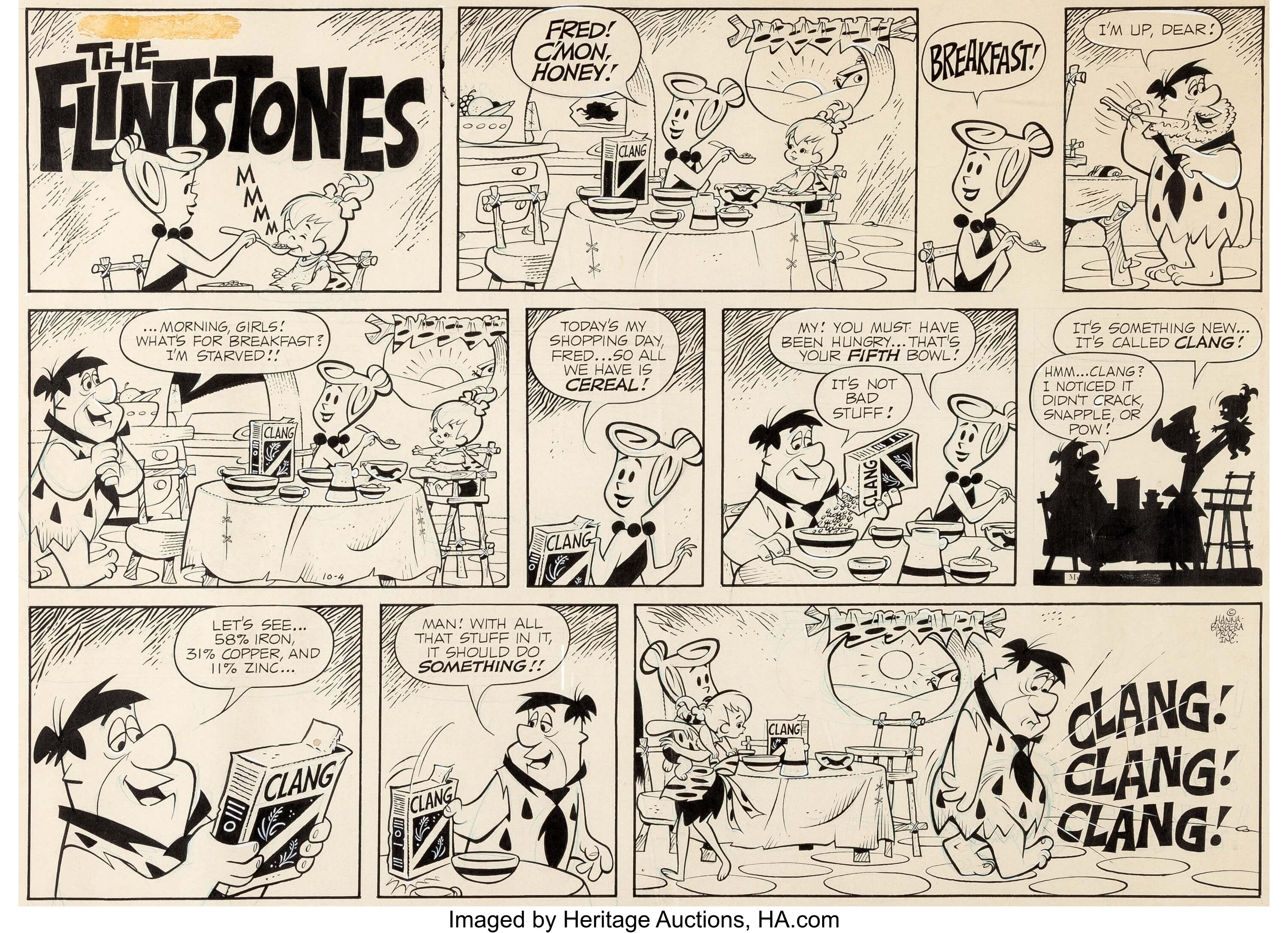 Gene Hazelton Flintstones Sunday Comic Strip Original Art Dated Lot