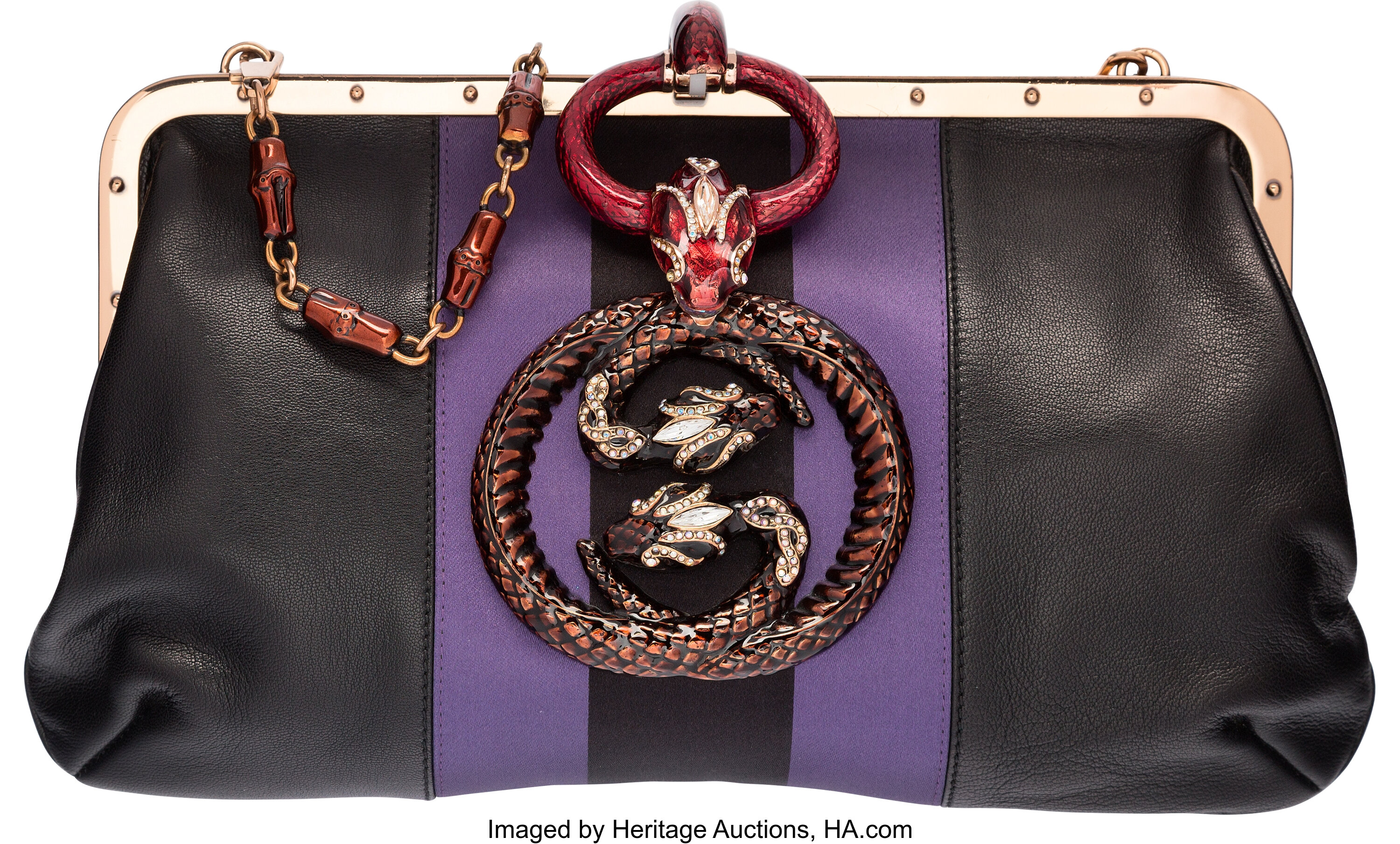 Gucci Black Leather, Purple Silk & Jeweled Enamel Dragon Bag by Tom | Lot  #58651 | Heritage Auctions