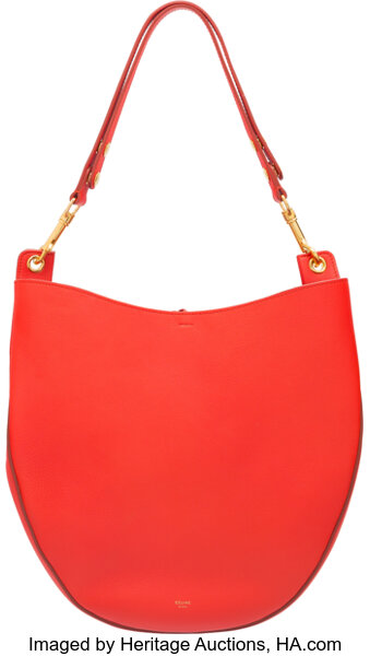 Celine Vermillion Red Leather Trotteur Hobo Shoulder Bag. Pristine