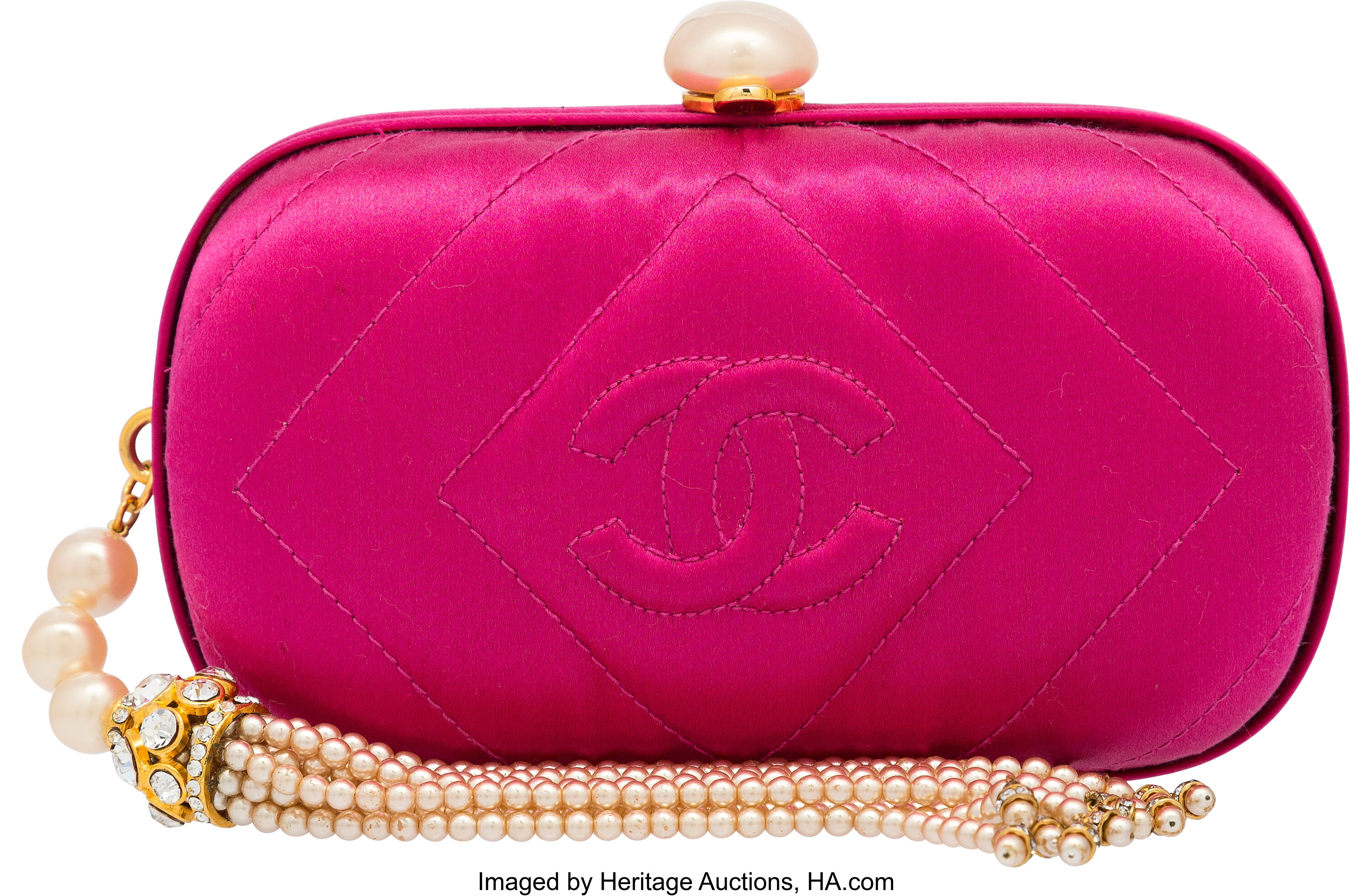 Chanel Pink Satin Clutch Bag with Pearl Tassel. Very Good to | Lot #58586 |  Heritage Auctions