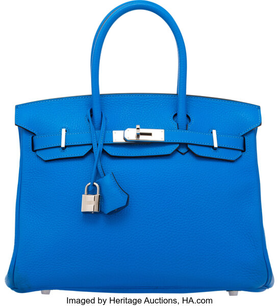 Hermes 30cm Bi-Color Blue Izmir/Mykonos Clemence Leather Palladium