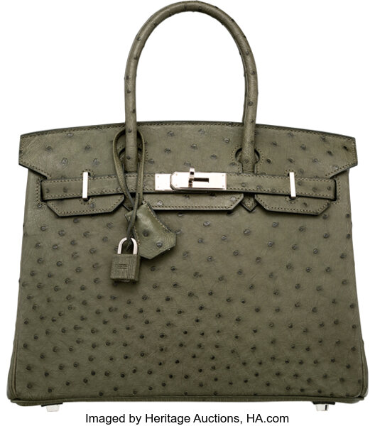 Hermes Olive Green Ostrich Palladium Hardware Birkin 30 Bag Hermes