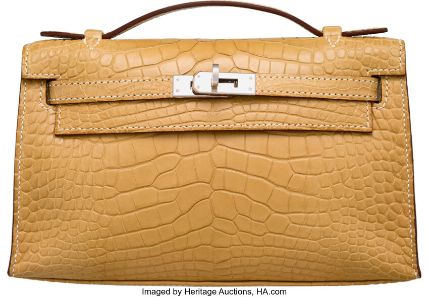 Hermes Matte Ciel Alligator Kelly Pochette Bag with Palladium