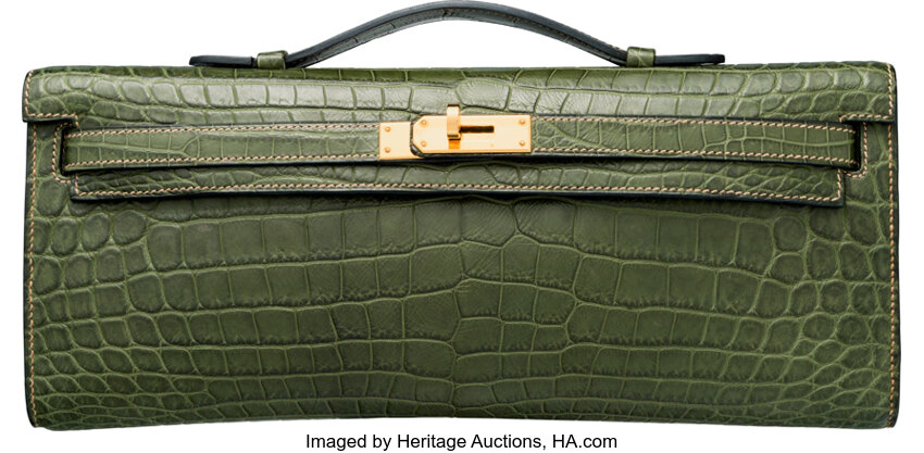 Hermès Kelly 31 Cut Vert Fonce Niloticus Clutch