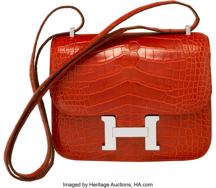 Hermes Constance Bag Alligator Leather Palladium Hardware In Orange