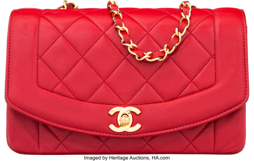 Chanel Red Quilted Lambskin Leather Small Diana Flap Bag with Gold, Lot  #58062