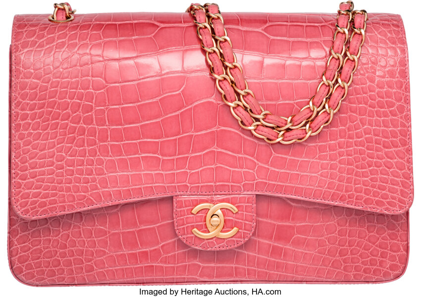 CHANEL, Bags, Chanel Pink Double Flap Bag With Crocodile Print