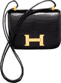 HERMÈS, BLACK SELLIER KELLY 32CM IN SHINY POROSUS CROCODILE WITH GOLD  HARDWARE, Handbags & Accessories, 2020