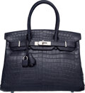 Hermes 30cm Matte Blue Marine Nilo Crocodile Birkin Bag with