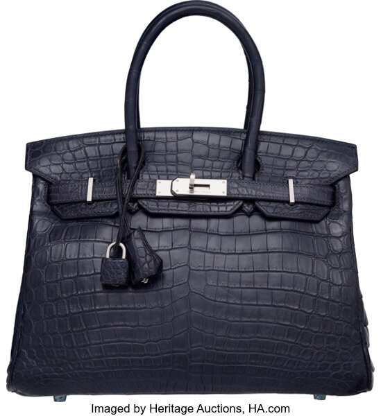 Hermes 30cm Matte Blue Marine Nilo Crocodile Birkin Bag with