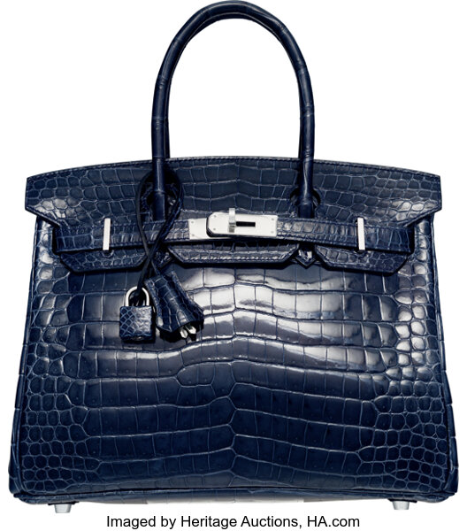 Hermes 30cm Shiny Blue Abysse Nilo Crocodile Birkin Bag with Gold, Lot  #58116