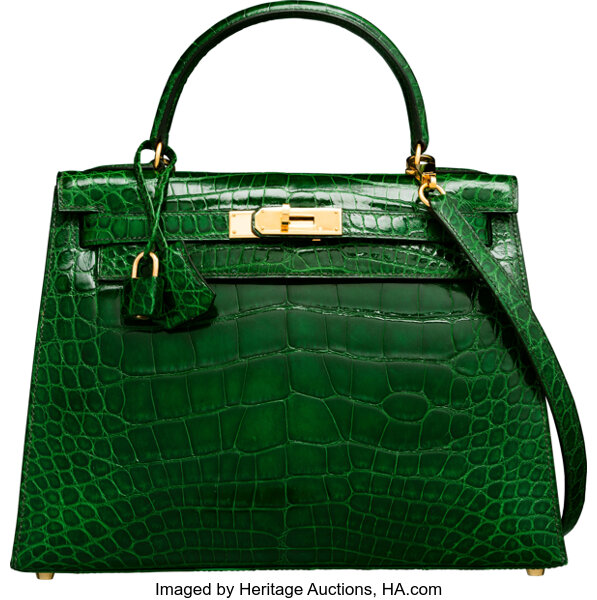 Hermes Kelly Cut Vert Emerald Porosus with Palladium