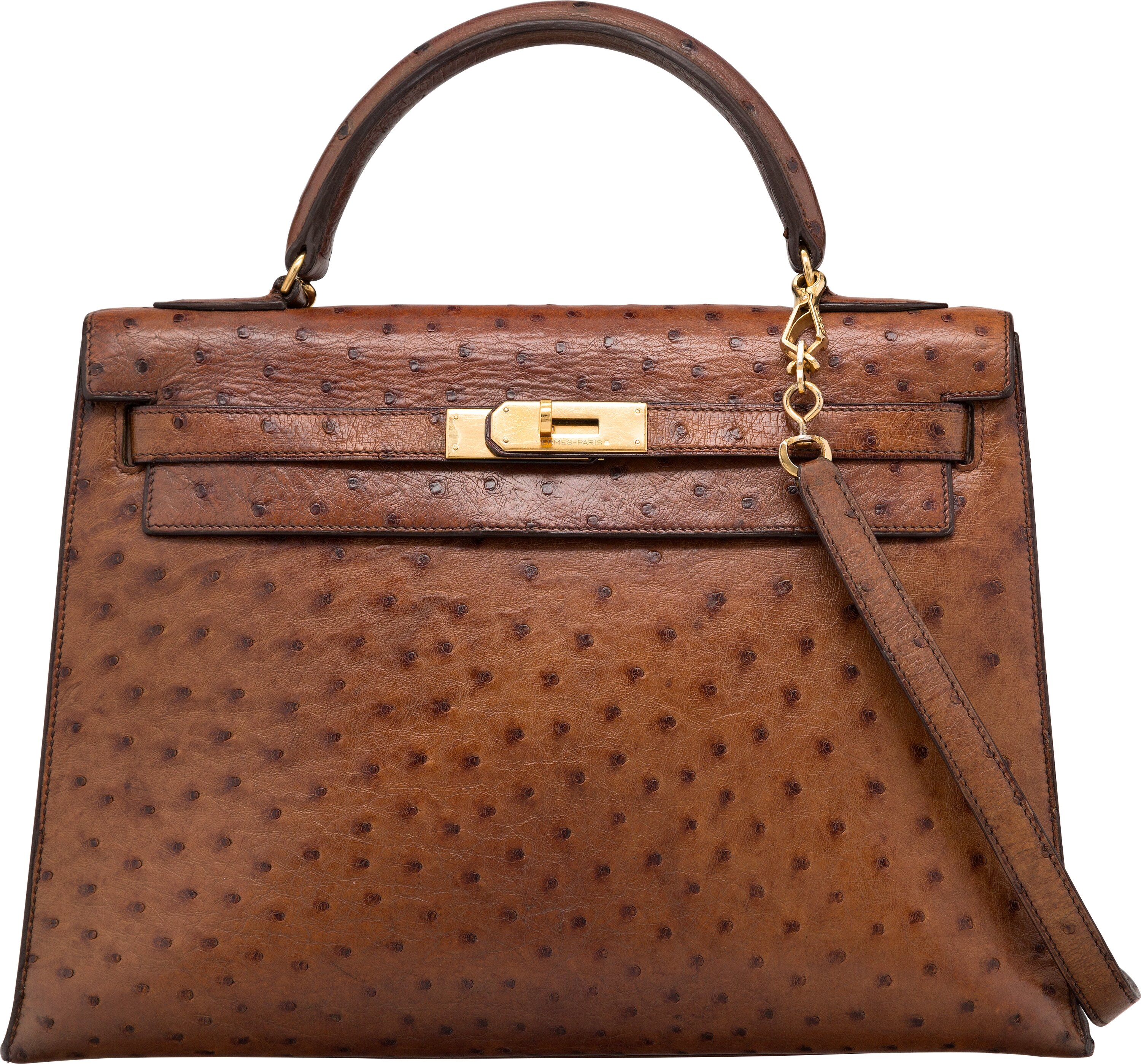 Hermes 45cm Cognac Ostrich HAC Birkin Bag with Gold Hardware. Good