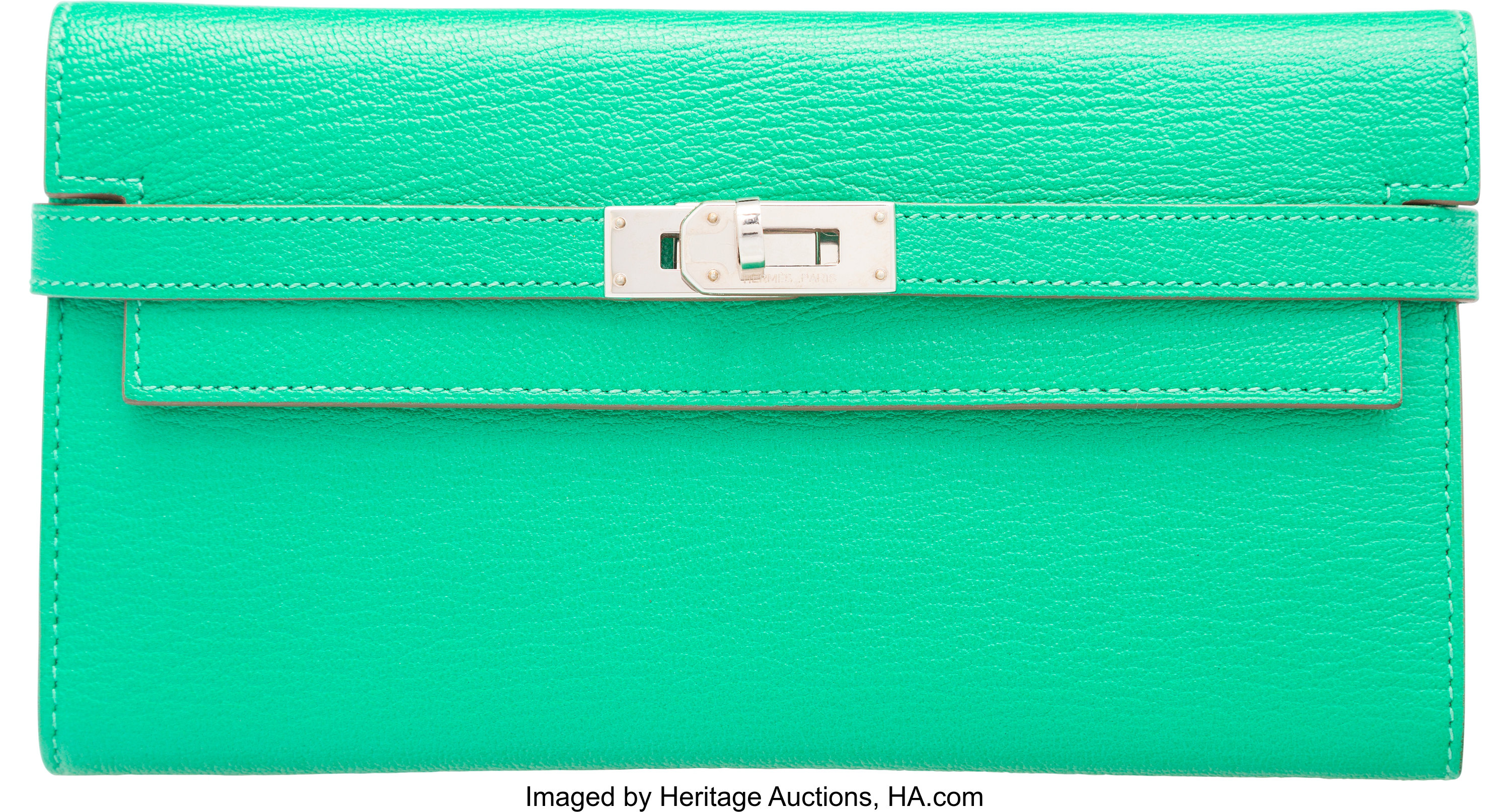 Hermes Menthe Chevre Mysore Leather Kelly Long Wallet with, Lot #58166