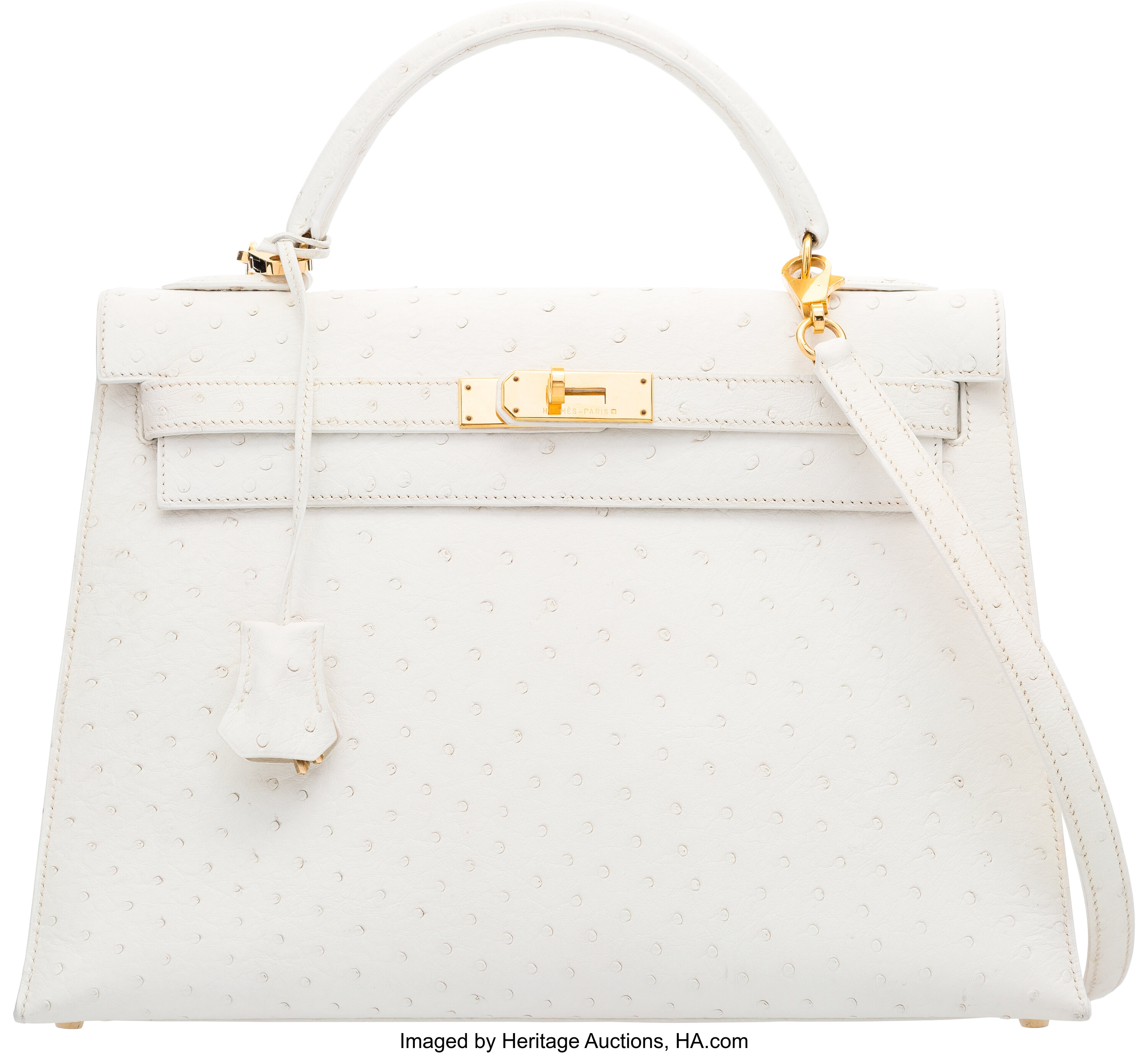 Hermes 32cm White Ostrich Sellier Kelly Bag with Gold Hardware. S, Lot  #58209