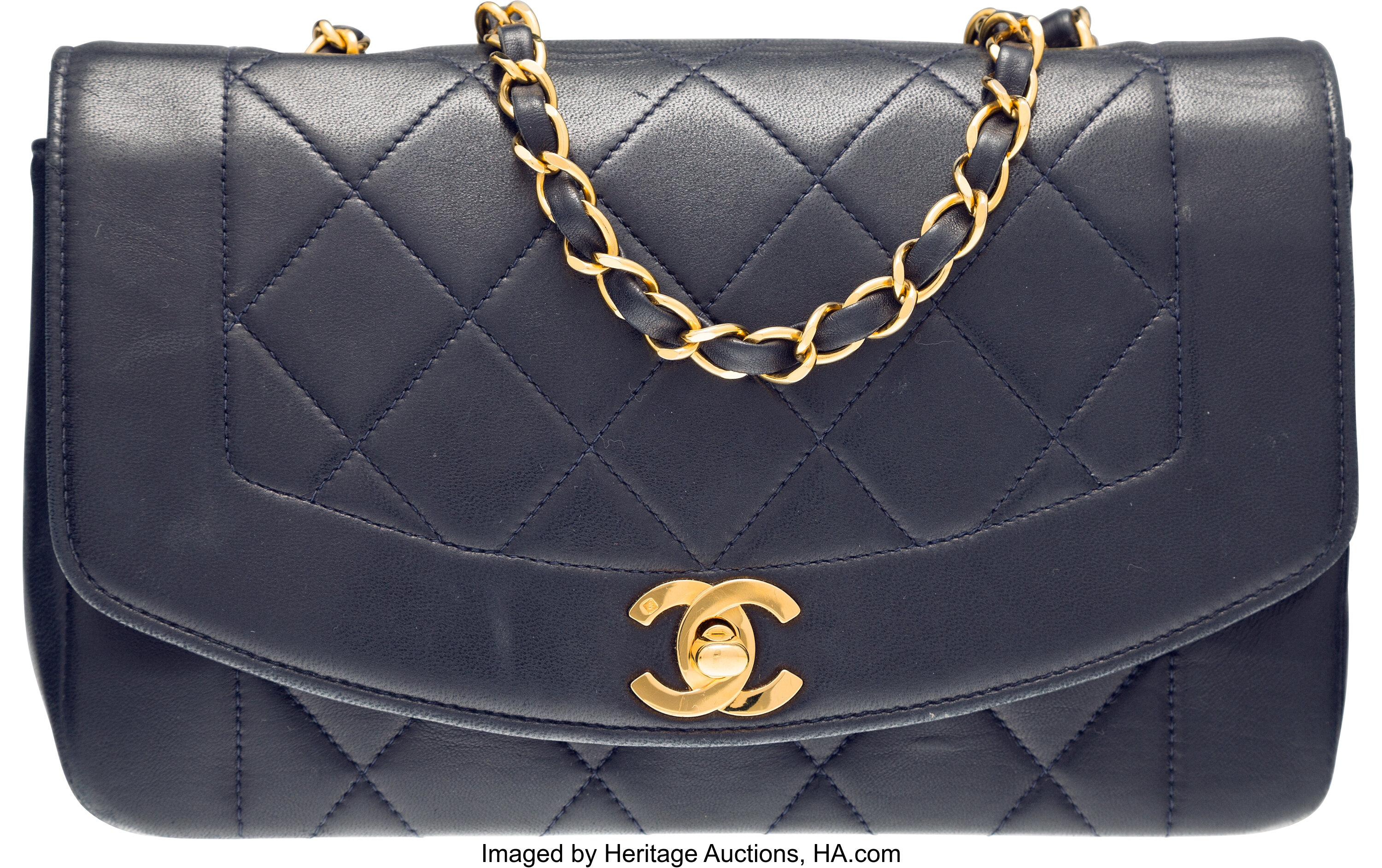 Chanel Navy Blue Quilted Lambskin Leather Small Diana Flap Bag