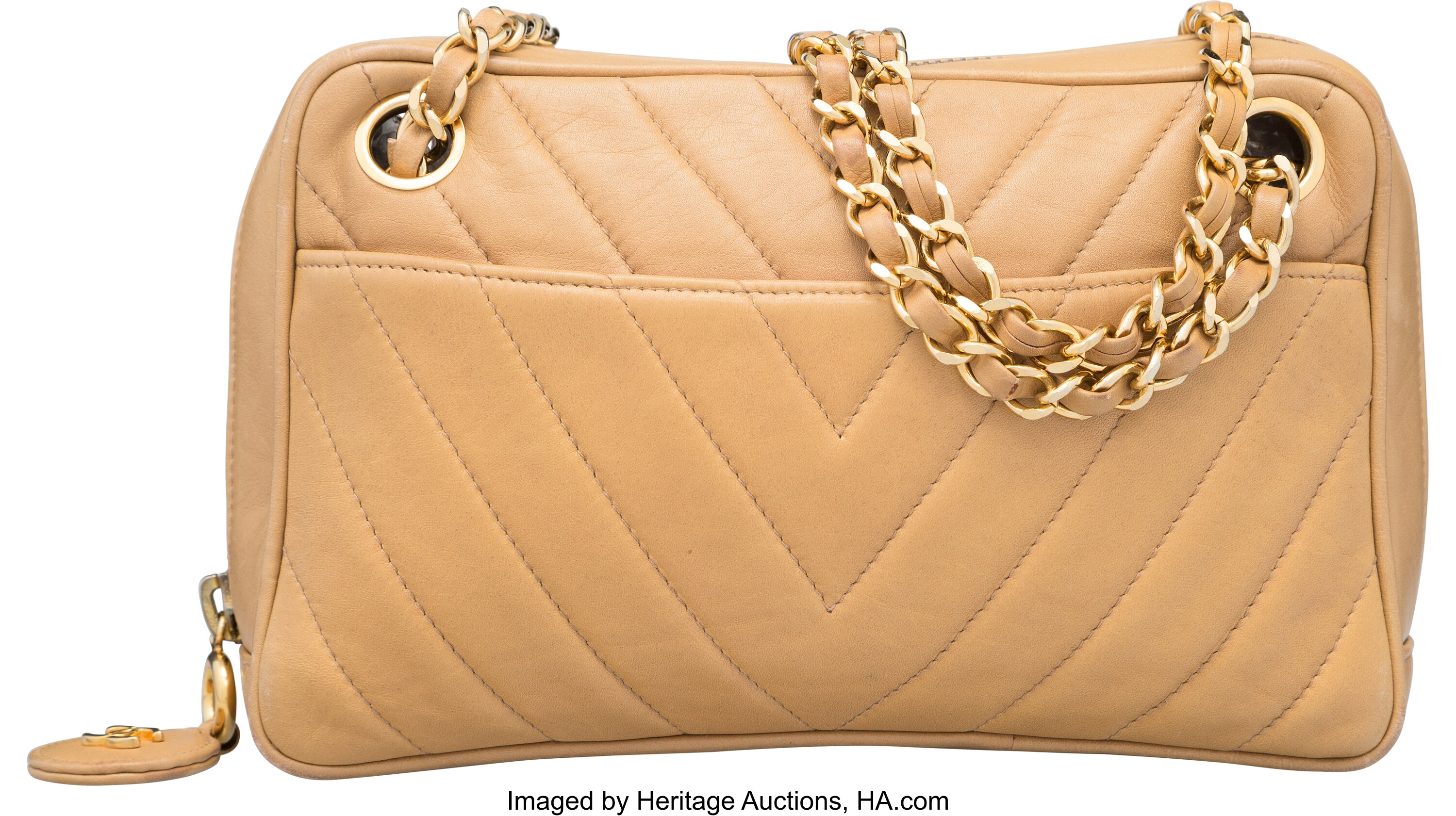 Chanel Beige Logo Chevron Bag