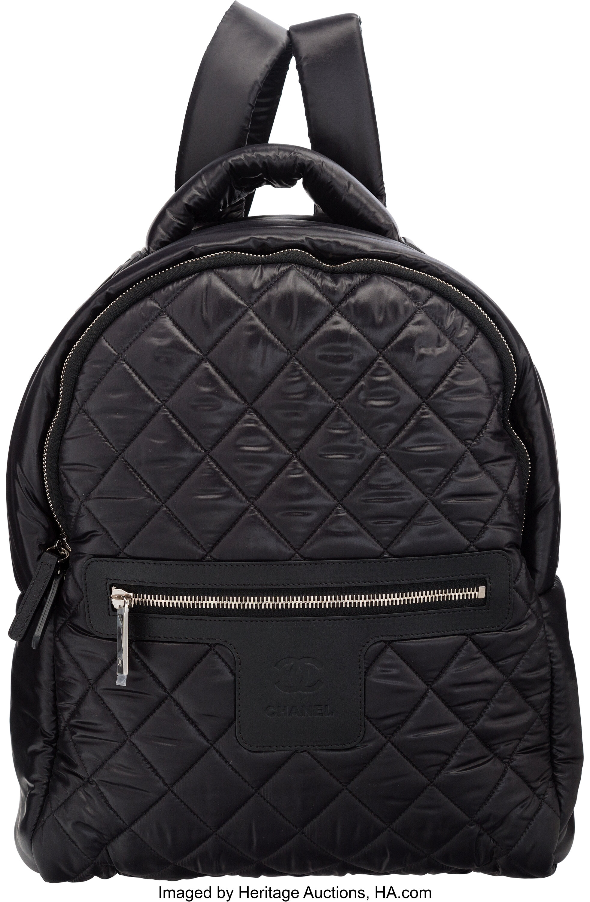 Chanel Black Quilted Nylon Backpack Bag with Silver Hardware. | Lot ...