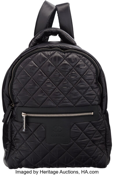 Chanel Black Quilted Nylon Backpack Bag with Silver Hardware