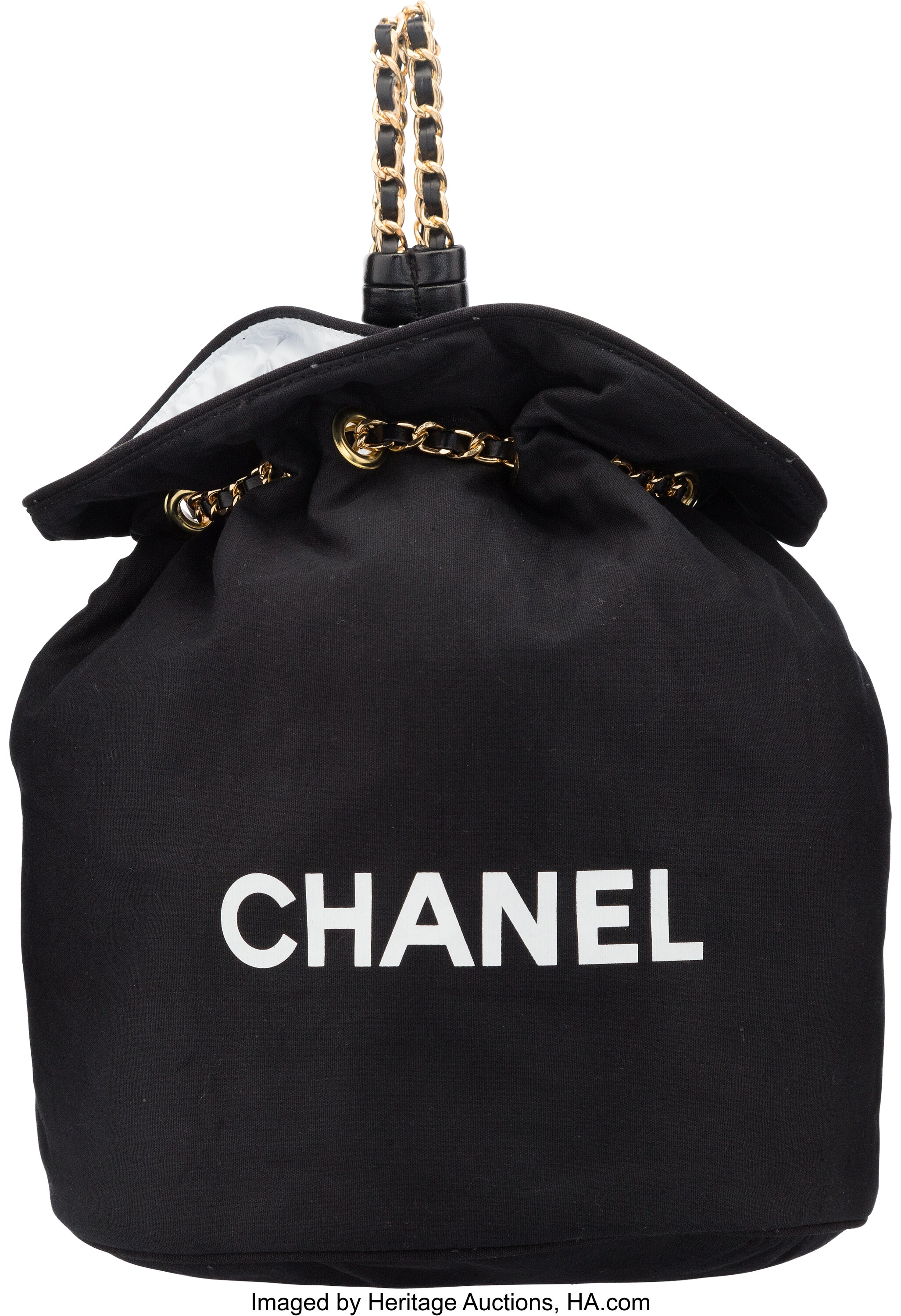 Chanel Black Canvas Drawstring Backpack. Excellent Condition. 11, Lot  #58536