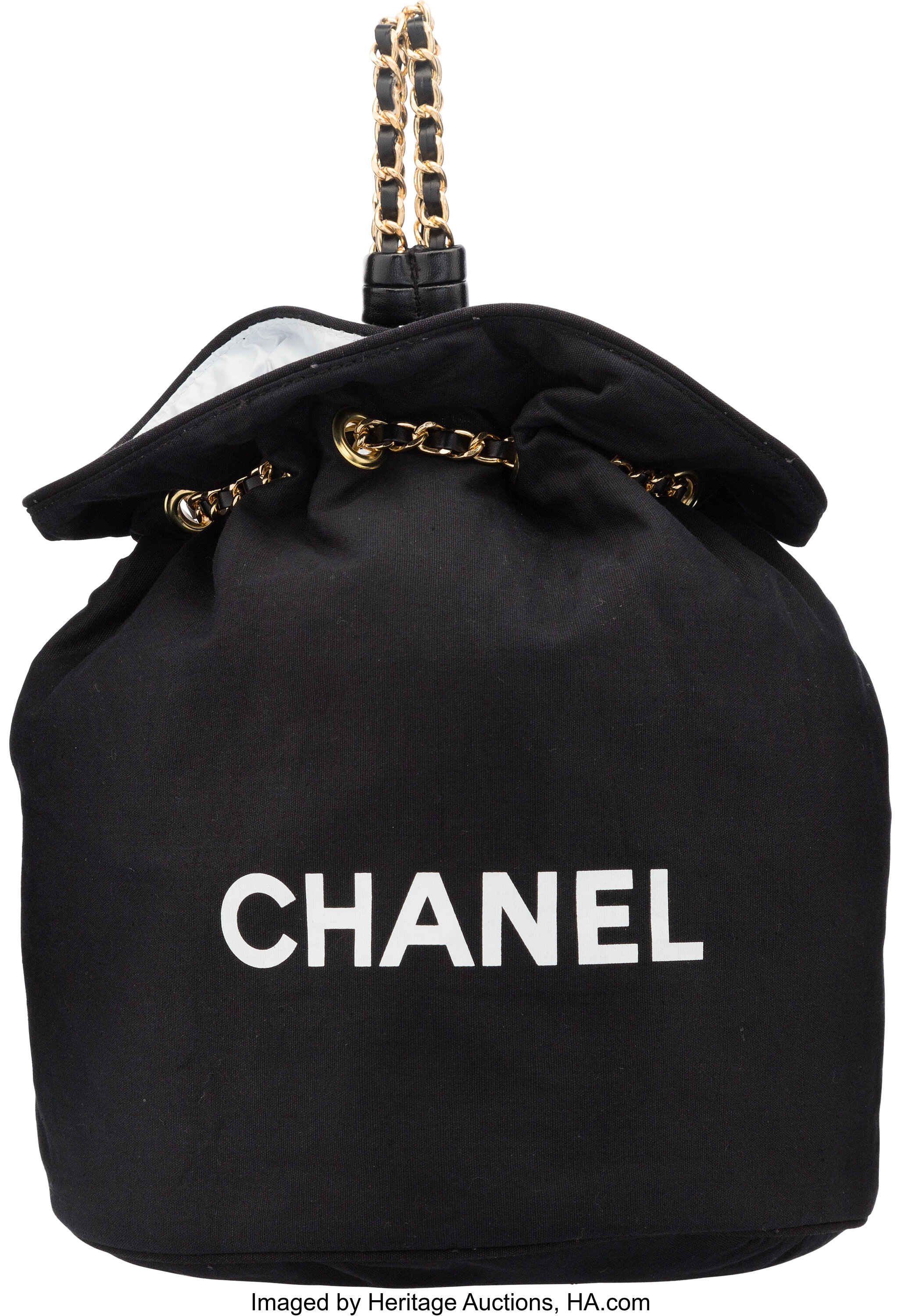 Chanel Black Canvas Drawstring Bucket Bag Chanel