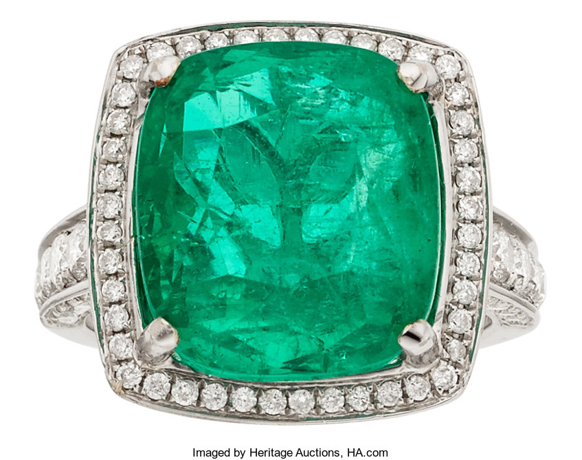 Colombian Emerald, Diamond, White Gold Ring. ... Estate Jewelry | Lot ...