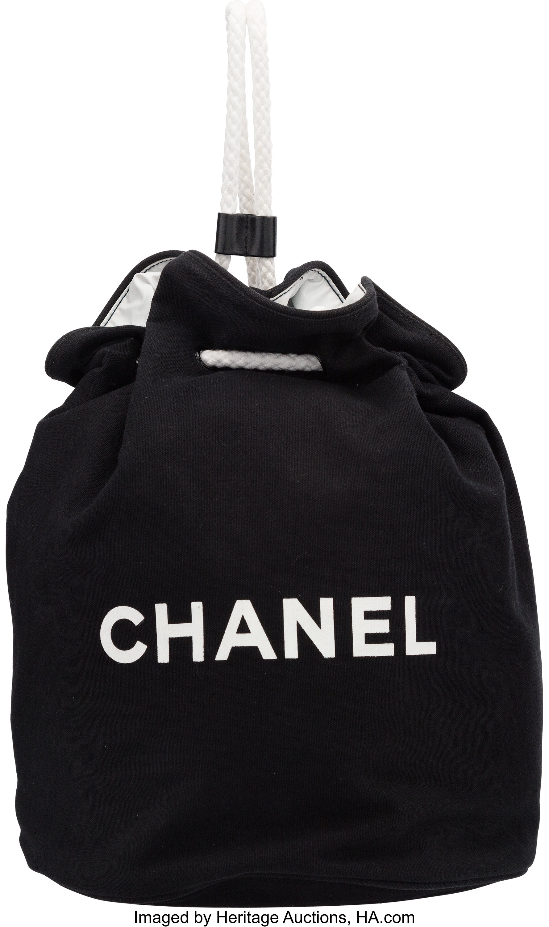 Chanel Black Canvas Drawstring Backpack. Excellent Condition. 11